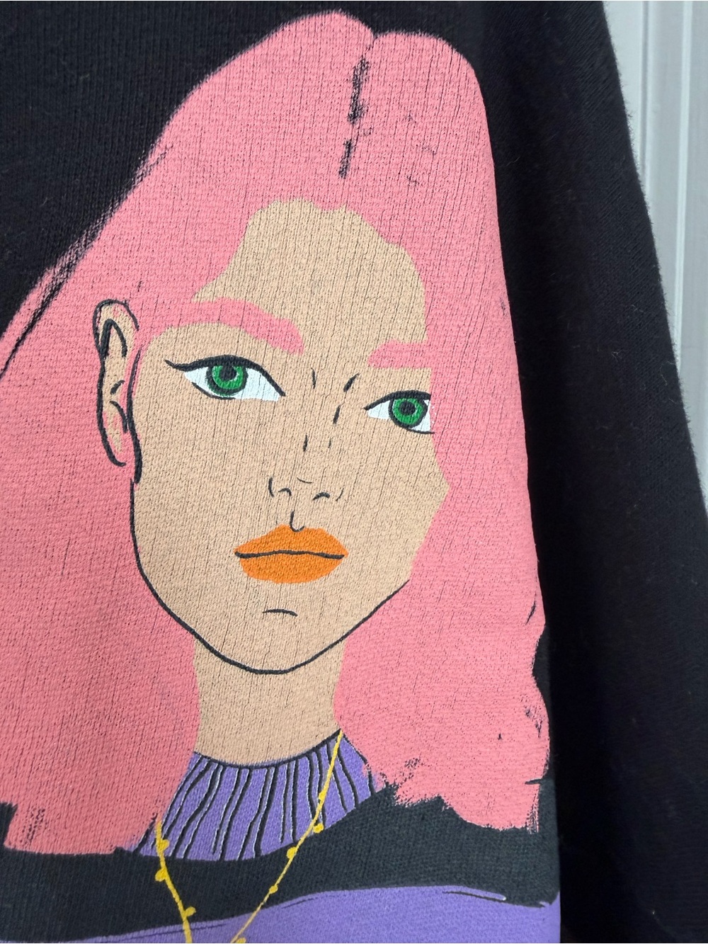Zara Black Cropped Crewneck Sweater with Colorful Girls Illustration S - Picture 4 of 7